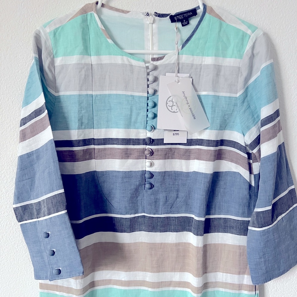 NWT EE by Etcetera Linen Striped Shift Dress Size 2